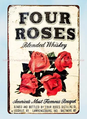 Four Roses Metal Tin Sign Wall Decor Ideas • $18.89