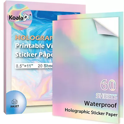 60 Koala Holographic Sticker Paper For Printer - Printable Vinyl Glossy Adhesive • $26.95