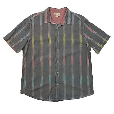 Carbon2Cobalt Shirt Mens L Gray Rainbow Ombre Striped Button Up Short Sleeve • $16.95