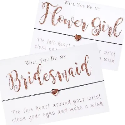 Will You Be My Bridesmaid Maid Honour Flower Girl Wish Bracelet Rose Gold Heart • £2.49