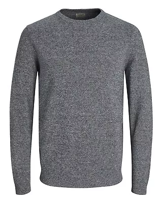 JACK & JONES Mens Crew Neck Jumper Cotton Knit Sweater Pullover Plain Navy Blue • £18.19