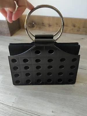 Tanner Krolle Black Leather Handbag Metal Handles Cutout Leather  • £200