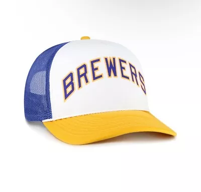 '47 Adult Milwaukee Brewers Royal Script Cooperstown Snapback MLB Trucker Hat • $28.99