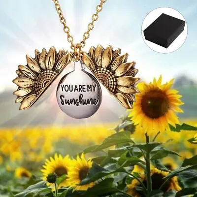 You Are My Sunshine Gold Plated Sunflower Open Locket Pendant Necklace W/Box • £4.19