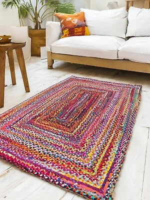 Rug Rag Rugs Braided Mat Rainbow Handmade Cotton Mix Reversible Multicolour Mats • £26