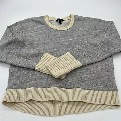 J. Crew Wool/cotton Sweater Tipped Sweatshirt Heather Gray & Cream M • $29.97