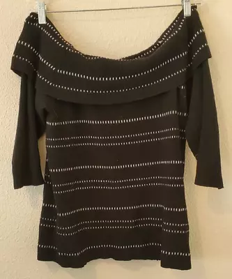 Lane Bryant Plus Size 18/20 Black White Textured Off The Shoulder Sweater • £17.35