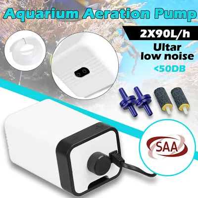 $19.88 • Buy Oxygen Aquarium Air Pump Fountain Aqua 4W Quiet Aerator Water Fish Tank 2 Outlet