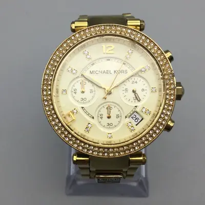 Michael Kors Parker Watch Women 39mm Gold Tone Date Pave New Battery 6  • $35.99