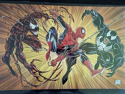 Vintage Poster Spiderman/Venom/Carnage Bagley Art Unused 1993 22x34 Marvel • $59.99