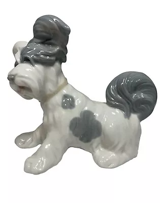 Lladro 4643 Skye Terrier Dog Figurine Gray White Tan Bow Glossy Finish Retired • $99.97