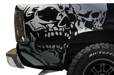 Vinyl Decal Graphics Wrap Kit DOUBLE SKULL 1999-07 Chevy Silverado Truck SILVER • $59.95