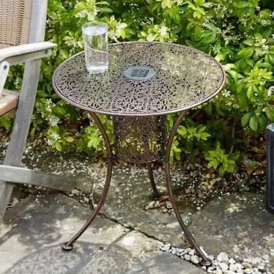 Metal Round Filigree Silhouette Garden Patio Bistro Table With Solar LED Lights • £34.99