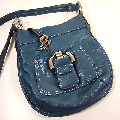B Makowsky Purse Convertible Crossbody Shoulder Bag Blue Pebbled Leather A73885 • $27