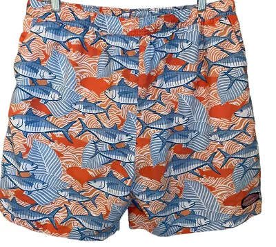 Vineyard Vines Chappy Swim Trunks Size XL Orange Blue Fish Print • $15