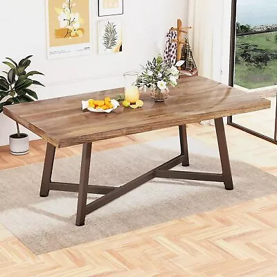 52 /60 /72  Farmhouse Kitchen Solid Wood Dining Table With Metal Frame For 6-10 • $284.04