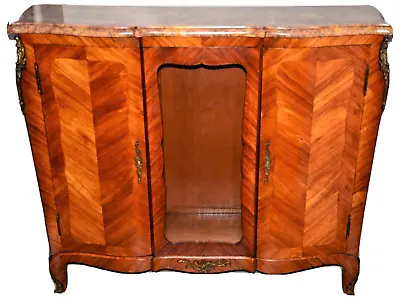 Antique French Louis XVI Marble Top Bronze Inlaid Bookcase Commode Curio Cabinet • $4725