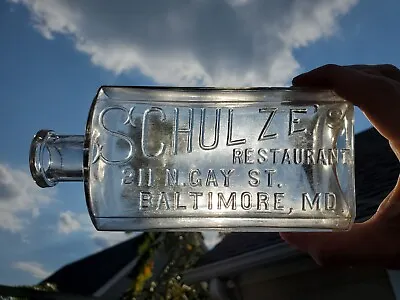 RARE Schulze's Restaurant Baltimore MD Antique Pint Sized Whiskey Flask / Bottle • $60