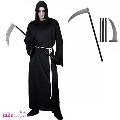 Adult Mens Grim Reaper Costume + Scythe Halloween Fancy Dress • £17.99