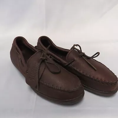 Minnetonka Moccasin Men's Genuine Moosehide Size 12 Brown Loafer Tie Tread • $34.99