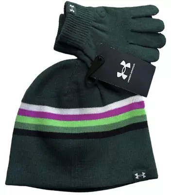 Under Armour Boy’s UA Beanie Hat Glove Combo Set 1345414 Green Youth Boys New • $14.99