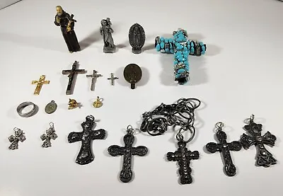 Lot Of Vintage Religious Jewelry Medals Pins Crosses • $35