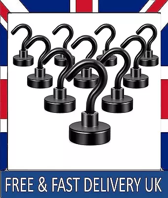 Neosmuk Black Magnetic Hooks 22 Lb+ Heavy Duty Magnets With Hook For Fridge UK • £8.29