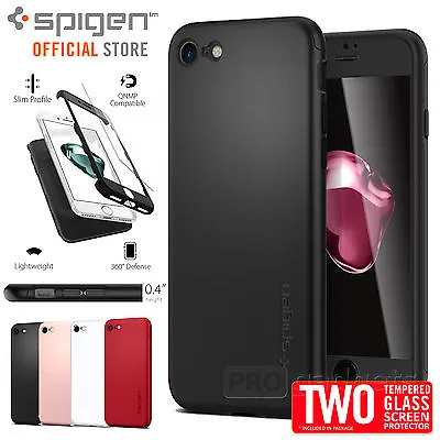 $34.99 • Buy Genuine SPIGEN Thin Fit 360 Air Hard Cove Cover For Apple IPhone 7 Case + Glass