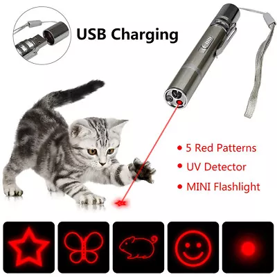 Pet Cat Kitten Toy Laser Pointer USB Charging LED Light Pen Torch Multi-Pattern • $7