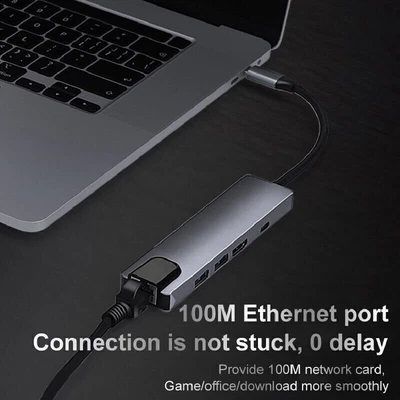 $28.21 • Buy 5 In 1 USB Type-C HDMI 4K USB-C Hub Ethernet Rj45 Lan PD Adapter Docking Station