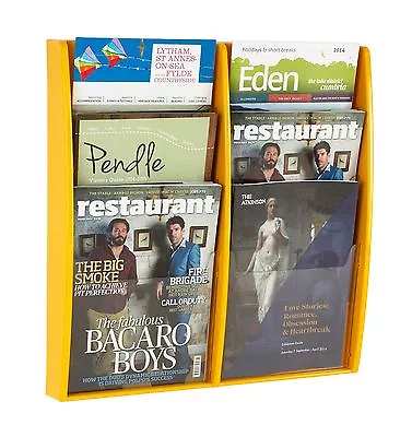 Yellow Wall Mounted Leaflet / Brochure Holder / Rack - 6 X A4 Portrait Pockets • £60