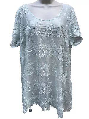 4 Love And Liberty  Johnny Was Sea Breeze Sheer Embroidered Blouse XL • $189