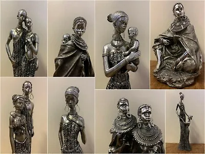 £21.99 • Buy Silver Effect Masai African Lady Man Family Figurine Tribal Gift Ornament Statue