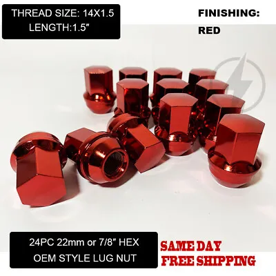Fit Ram 1500 2019 & Newer 1.5  OEM Factory Style 7/8  Lug Nut 14x1.5 Red 24pc • $40.99