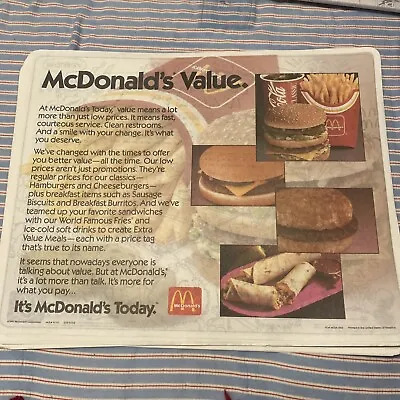 1991 McDonald’s Tray Liner • $2