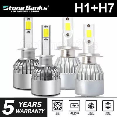 Combo H1+H7 LED Headlight Bulbs Hi/Lo Beam Lamp Fog Light Kit 6000K White 4PCS • $14.99