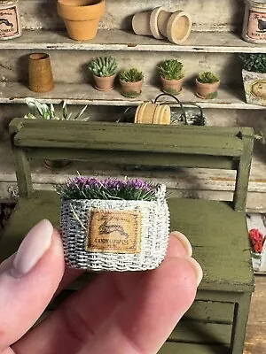 Dollhouse Miniature Primitive Basket With Purple Flowers 1:12 • $22