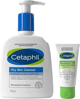 Cetaphil Oily Skin Cleanser Face Wash 473ml With Cetaphil Daily Defence Face Mo • £37.76