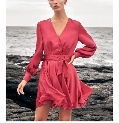 $60 • Buy Forever New Tiffany Asymmetrical Hem Wrap Mini Dress, Pink, Size 12