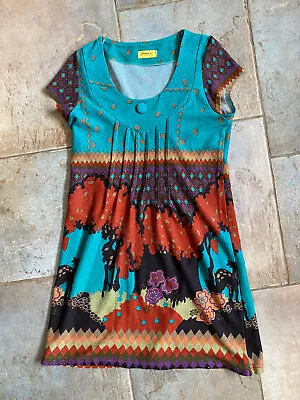 MAX C LONDON TURQUOISE SHORT SLEEVE KNIT DRESS Retro Vintage Festival Small / 10 • £6.99