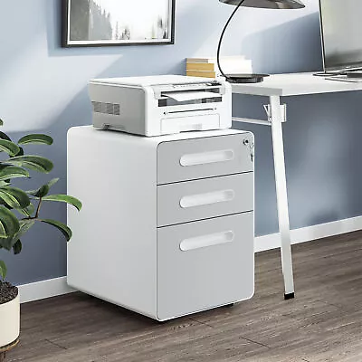 TAUS 3-Drawer Rolling File Cabinet Metal Mobile File Cabinet W/Lock Under Desk • $115