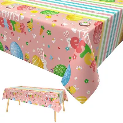 Happy Easter TableclothPink Easter Party Tablecloth Bunny Egg Table • £7.99