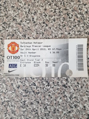 £1.79 • Buy MATCH TICKET PREMIER LEAGUE MAN UTD V SPURS 24th Apr 2010