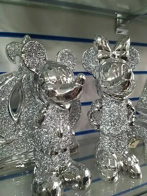 £18.99 • Buy Bling Ornament Free Standing Silver Crushed Mickey Minnie Mouse Crystal Diamond