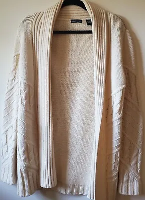 Moda International S Ivory Cardigan Sweater Coat Fisherman Cable Knit Soft Cozy • $35