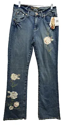 Z.Cavaricci Womens Jeans 10 Vintage  Blue Embroidered Stretch Wide Leg • $12.93