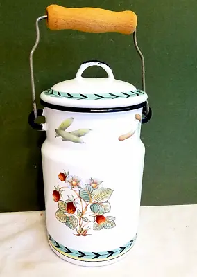 Vintage Enameled VILLEROY & BOCH Jug With Lid And Wooden Handle 7  In Mint Cond • $39.85