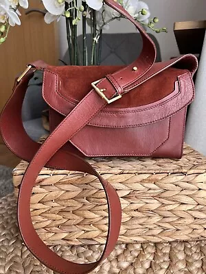 Ladies M&S AUTOGRAPH Rust Leather & Suede Wide Strap Shoulder Bag Handbag • £33