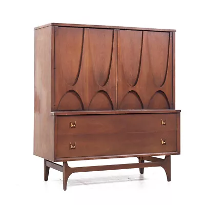 Broyhill Brasilia Mid Century Walnut And Brass Gentleman's Chest Armoire • $3447