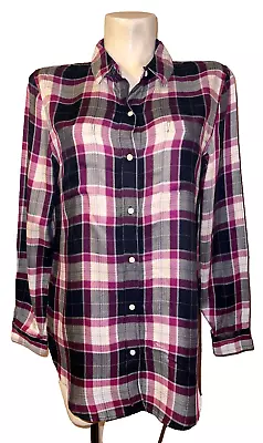 BANANA REPUBLIC Top Women's Size M Purple Plaid Button Up Boyfriend Fit LS Shirt • $14.99